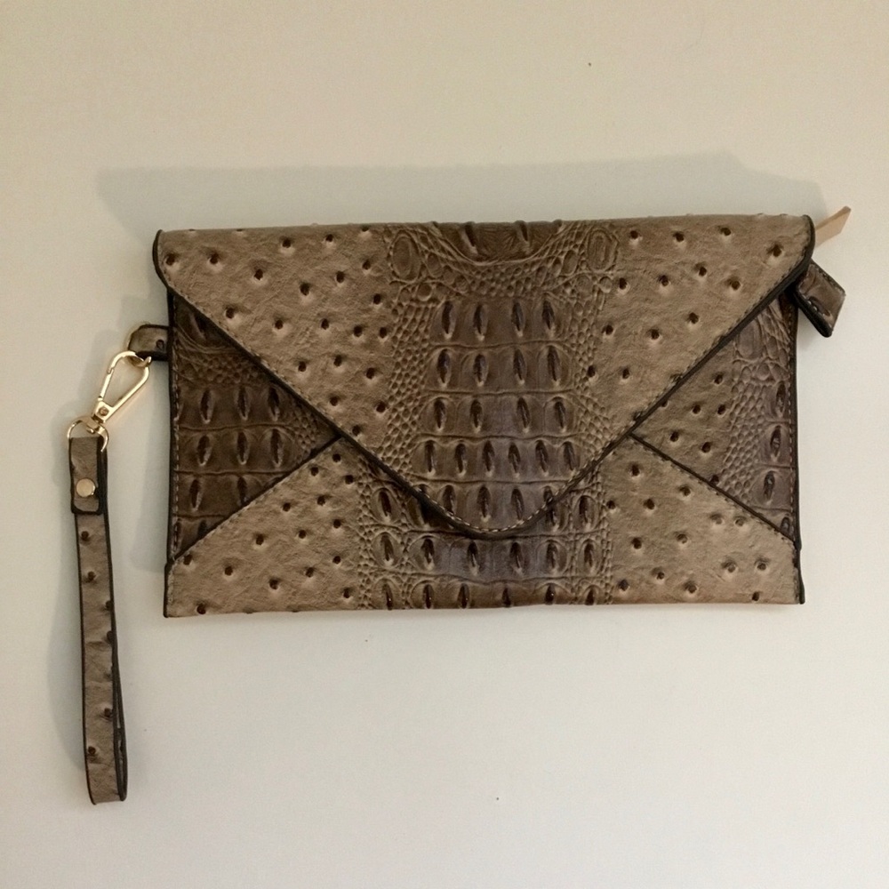 Taupe Embossed Envelope Wristlet Clutch - Women Bags